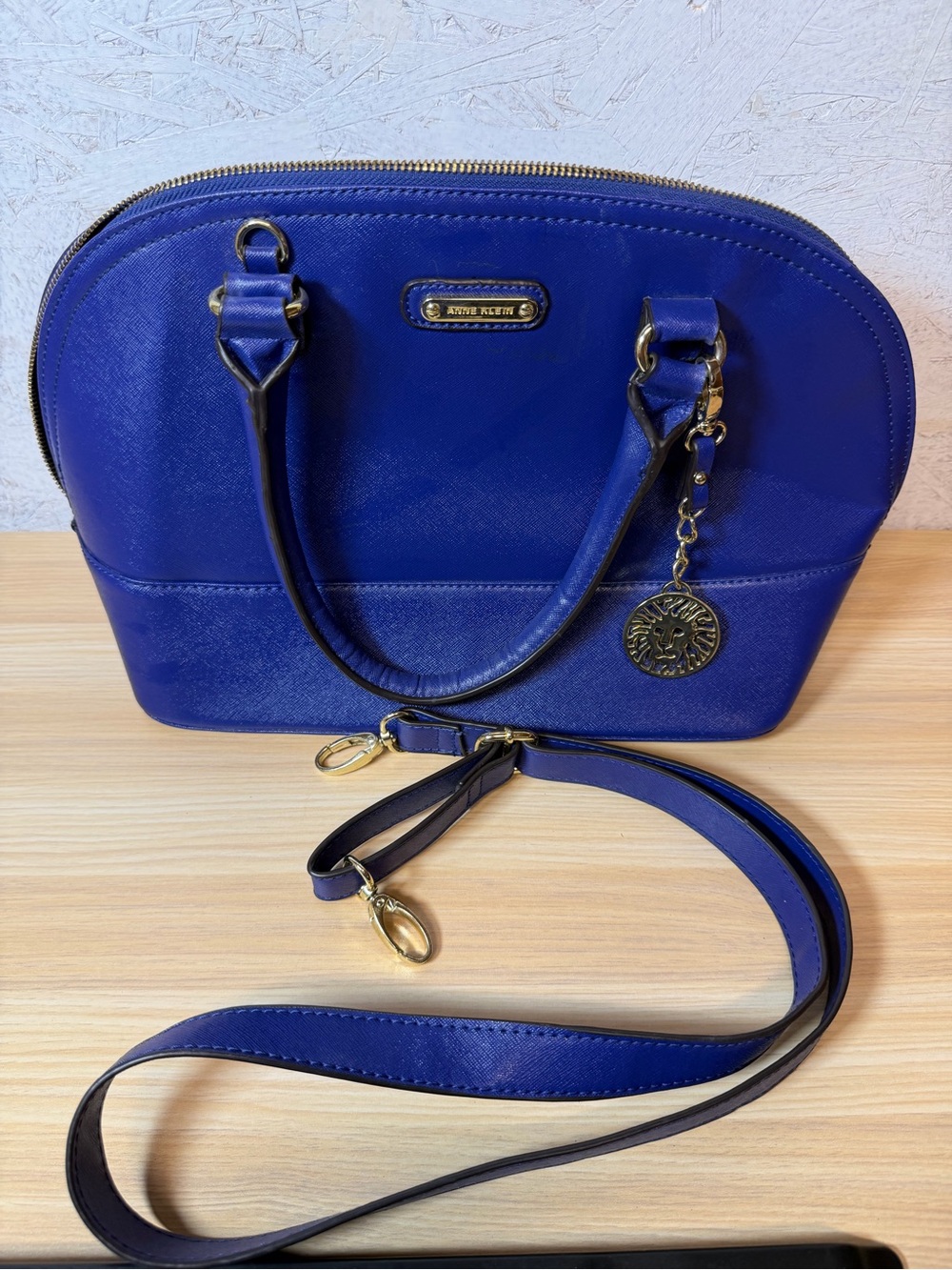 Anne Klein Cobalt Dome Satchel with Gold Charm - Picture 5 of 5